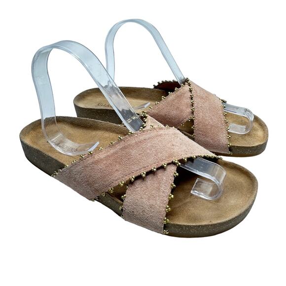Ulla Johnson Slides Sandals Size 41 10 Suede Beaded Footbed "Babette" Beige Tan - Picture 1 of 10